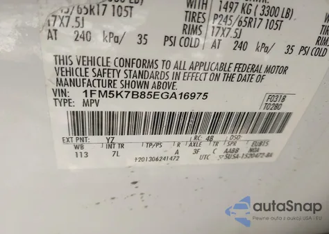 2014 Ford Explorer из США, поврежденный, VIN 1FM5K7B85EGA16975